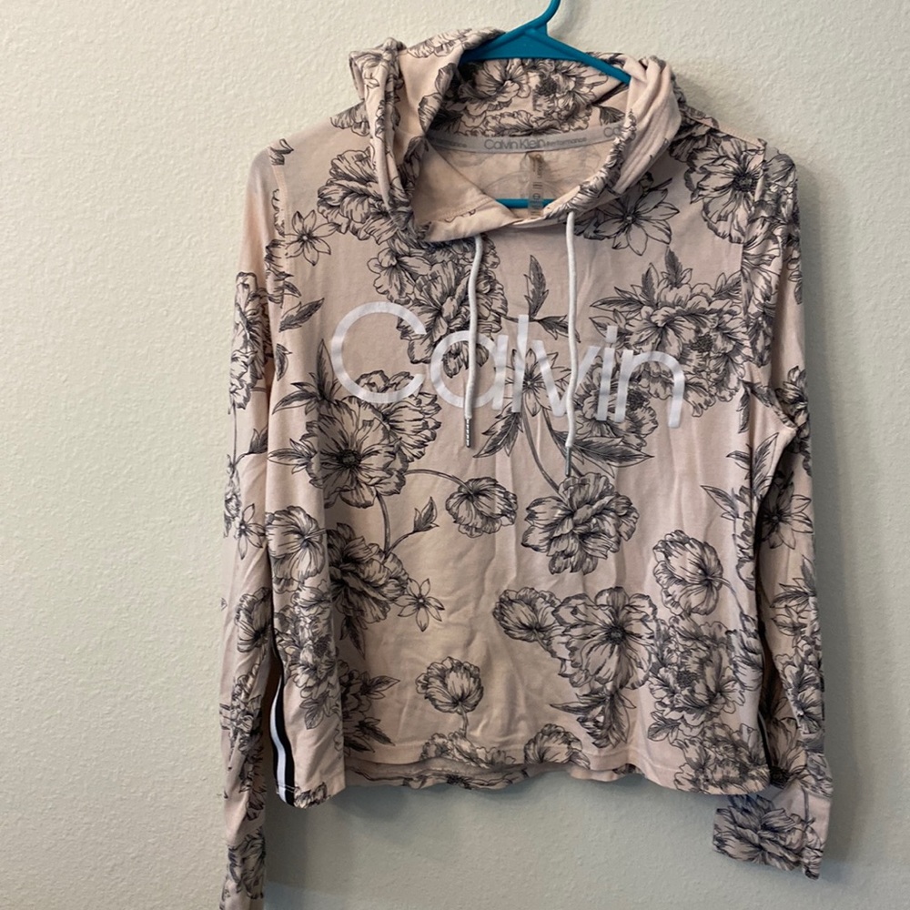 Calvin Klein Performance pink floral hoodie. Size Small. Logo on front.